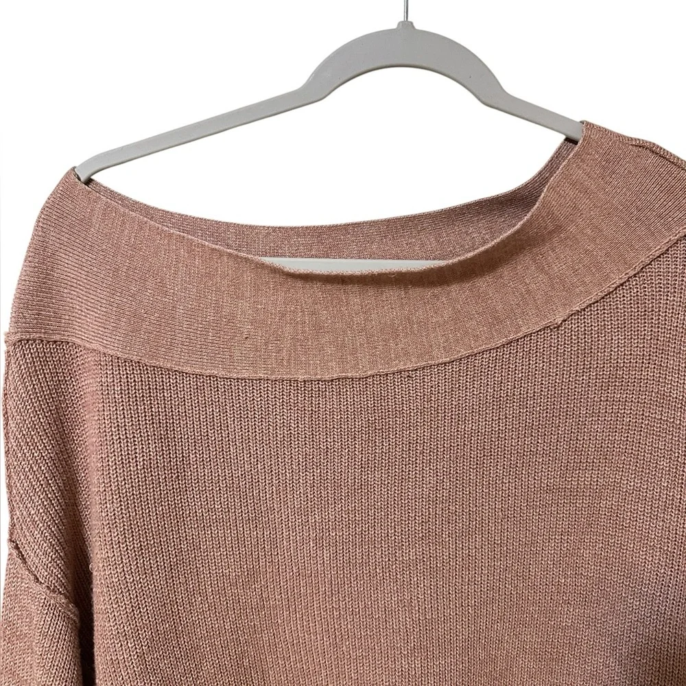 FREE PEOPLE Alana light brown off the shoulder linen/cotton blend sweater Small